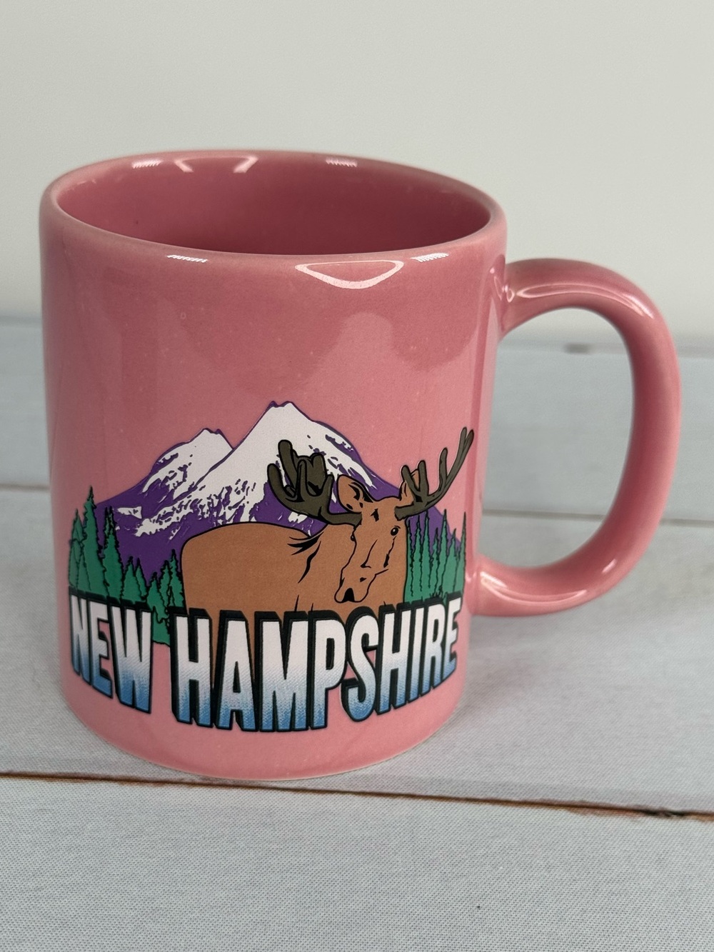 City Merchandise Pink New Hampshire Moose & Mountains Souvenir Coffee Mug